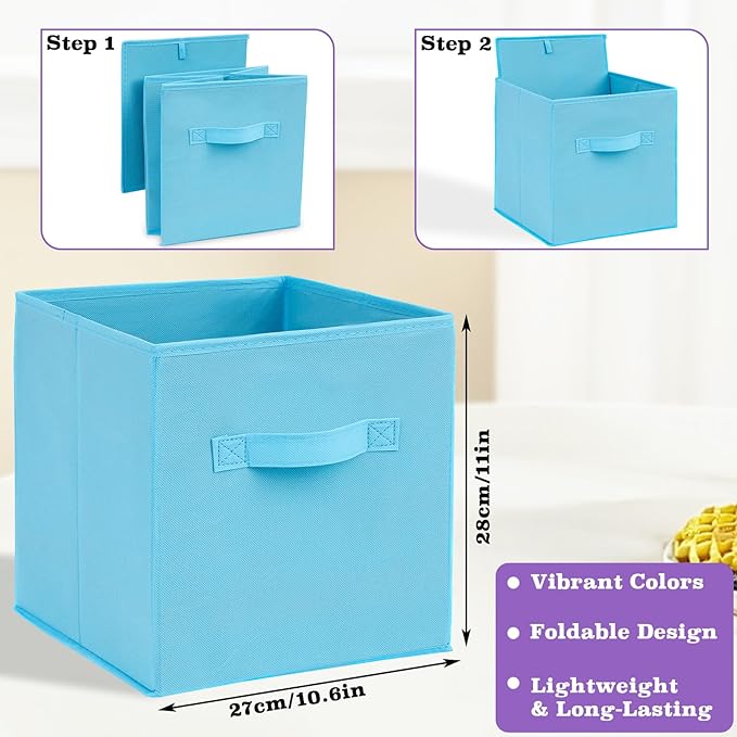 6 Pack Fabric Storage Bins, 10.6 Inch Colorful Cloth Organizer Baskets, Foldable Fabric Storage Cubes with Handles, Multi Colored Collapsible Bins for Toys Closet Bedroom Living Room(6 Color)
