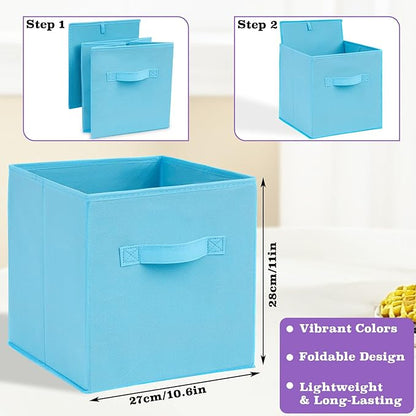 6 Pack Fabric Storage Bins, 10.6 Inch Colorful Cloth Organizer Baskets, Foldable Fabric Storage Cubes with Handles, Multi Colored Collapsible Bins for Toys Closet Bedroom Living Room(6 Color)