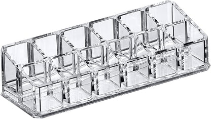 Amazing Abby - Glamour - 12-Slot Acrylic Lipstick Organizer, Lipstick Holder, Lip Gloss Holder, Cosmetic Storage Display, Perfect Storage Solution for Drawer and Vanity (Slot Size: 0.9" x 0.9")