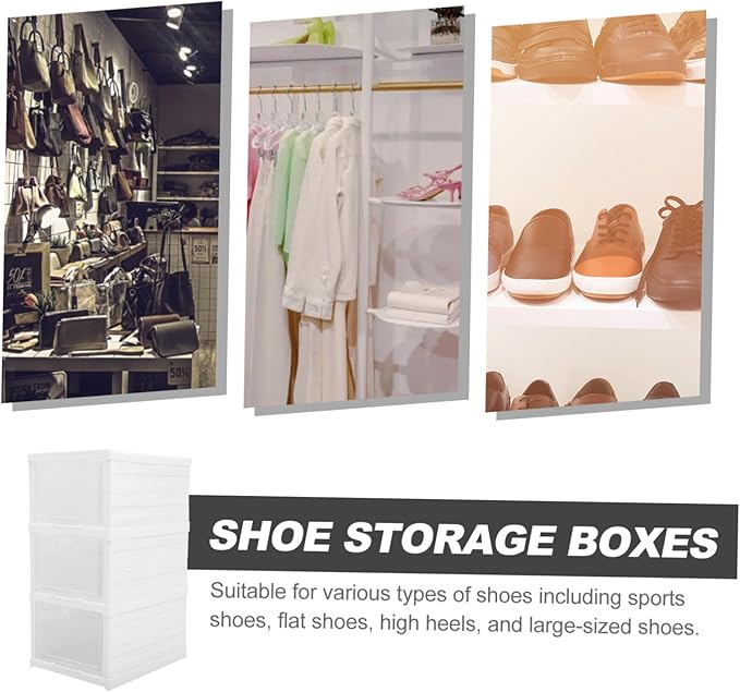 Stackable Transparent Shoe Storage Box with Foldable Design Clear Organizer for Sneakers and Shoes Space-saving Storage Container for Closet