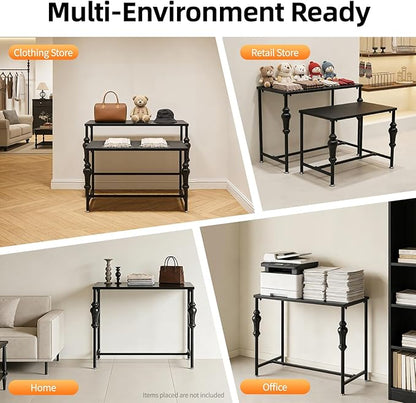 Industrial Retail Display Tables, 2PCS Modern Standing Clothing Shoes Display Rack Boutique Display Table Storage Shelves Retro Unit Storage Shelves Store Display for Retail Store Hotel Office