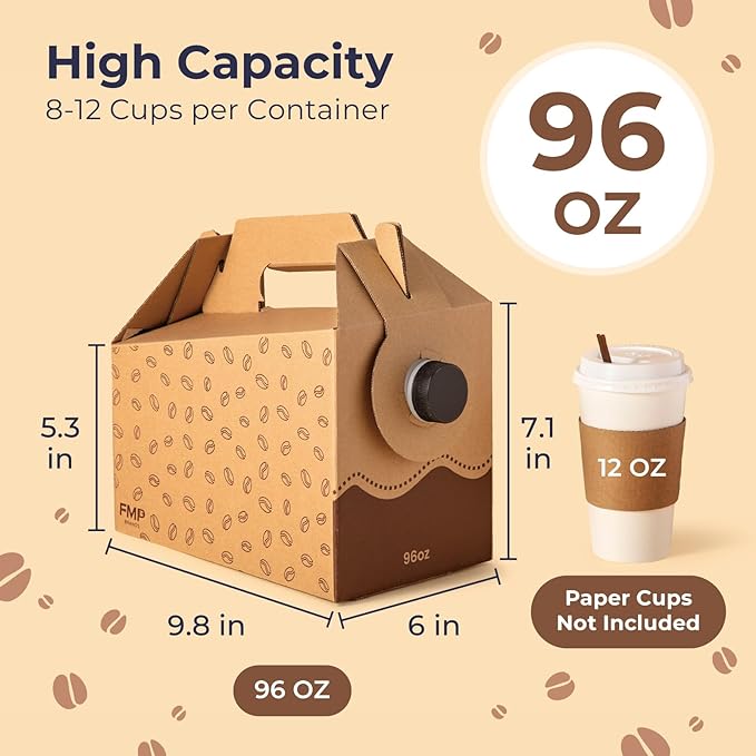 Fit Meal Prep 5 Pack 96 oz Disposable Coffee Dispensers with Handle, Insulated to Go Storage Containers, Portable Coffee Box Cold Hot Drink Dispenser Bulk for Party, Catering, Office, Take Out
