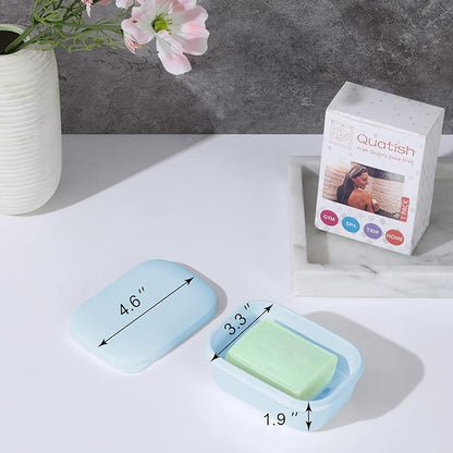 Quatish 2 Pack Travel Soap Container, Portable Soap Holder with Lid, Travel Bar Soap Holder, Soap Case for Camping Gym Travel, Soap Box for Bathroom, Blue