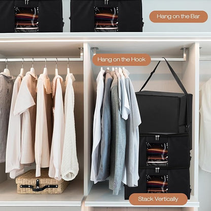 Wonderjune 2 Pcs Hat Storage Box Upgrade Stackable Organizer with Lids Cowboy Hat Box Large Square Bag Foldable Closet Sheet Organizer Travel Container for Men Women(Black)