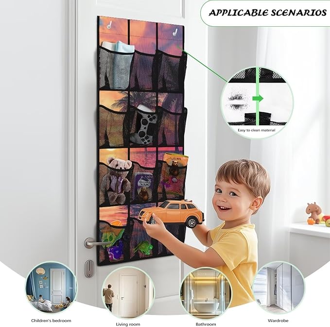 Tropical Trees Space Saving Hanging Shoe Organizer,Entryway Bedroom Bathroom Storage Bags with 12 Mesh Large Pockets,Unique Print