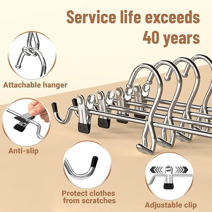 Pants Hangers Space Saving,Stackable Skirt Hangers with Clips, Hanging Closet Organizer and Storage,Clothes Hangers, College Dorm Essentials Apartment Essentials- 8 Pack