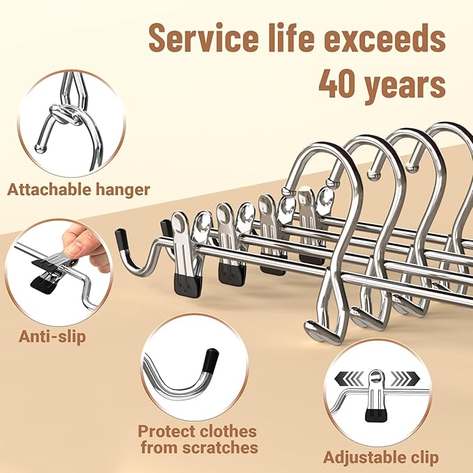 Pants Hangers Space Saving,Stackable Skirt Hangers with Clips, Hanging Closet Organizer and Storage,Clothes Hangers, College Dorm Essentials Apartment Essentials- 24 Pack