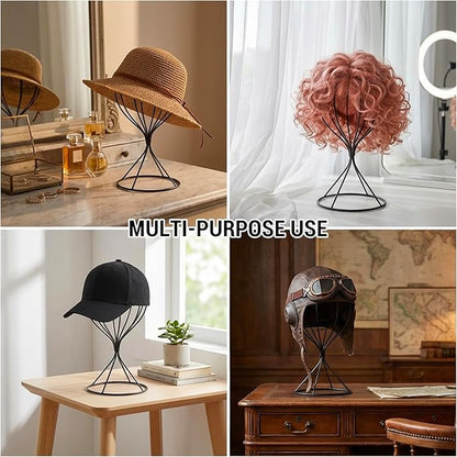 MyGift 2 Pcs Hat Holder Stand, Baseball Cap Organizer Storage, Wig Fedora Display Rack, Black Metal Wire