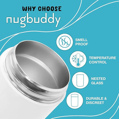nugbuddy Smell Proof Container - Vacuum Insulated With Nested Glass Jar - UV Protection, Temperature Controlled Storage - Air Tight Stash Jar - Whiteboard Finish + Marker Included- 300 ml (3/4 Oz)