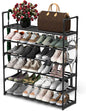 Hsscblet 6 Tiers Metal Shoe Rack,Adjustable Shoe Shelf Storage Organizer with Hooks,Stackable Boot & Shoe Storage,for Entryway,Hallway,Closet,Black