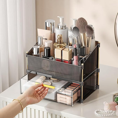 Modular Makeup Organizer, Clear Acrylic Cosmetic Storage Box with Drawer, Vanity Countertop Organizer for Makeup, Skincare and Beauty Accessories – Multiple Styles