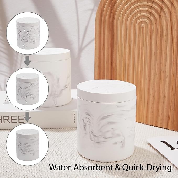 Qtip Holder Dispenser with Lid, Diatomaceous Earth Bathroom Canister for Cotton Swabs Balls Pads, Vanity Organizer Jar, Non-Slip Base
