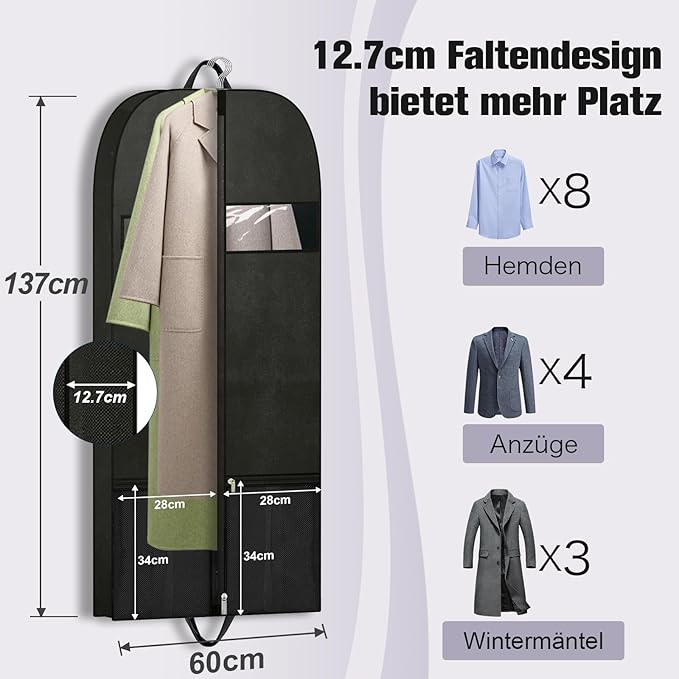 54" Garment Bags for Closet Storage and Travel, Gusseted Hanging Garment Bags for Men Women with Pockets Handles and Zipper, Suit Cover Bags for Clothes, Suits, Tuxedos, Dress, Shirts, Coats, Jackets