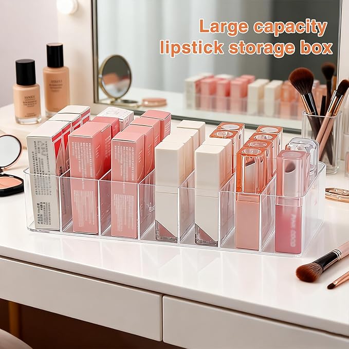 2 Pack Clear Acrylic Makeup Organizers, 7-Section Bathroom Organizer for Drawer, Cosmetic Display Cases, Blushes Highlighters Eyeshadow Powder Makeup Organizer Holder Storage