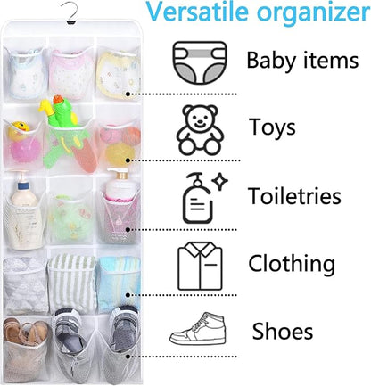 MISSLO 30 Large Pockets Dual Sided Hanging Baby Shoe Organizer for Closet with Rotating Hanger Hanging Shoe Shelves, White