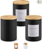 Vase and Vessel Mini Glass Apothecary Jars with Bamboo Lids, Small Bathroom and Kitchen Storage Containers, For Cotton Balls, Pads and Swabs, 10 oz, Set of 3 (Matte Black)