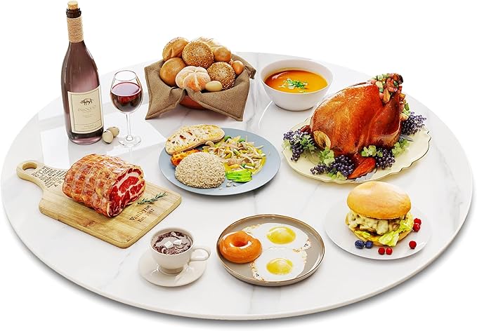 35.4" Lazy Susan Turntable – 360° Sinteredstone Silent Anti-Slip Turntable, Table Top Centerpiece for Kitchen, Pantry, Spice Rack, Refrigerator & Dining Table, White