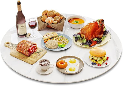 35.4" Lazy Susan Turntable – 360° Sinteredstone Silent Anti-Slip Turntable, Table Top Centerpiece for Kitchen, Pantry, Spice Rack, Refrigerator & Dining Table, White
