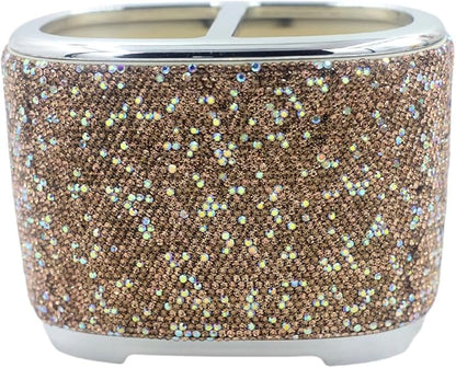 Luxury Bling Rhinestone-Embellished Makeup Organizer Box Storage – Large Capacity Cosmetic Brush Lipstick Eyebrow Pencil Storage Box and Desktop Organizer Rack (Golden)