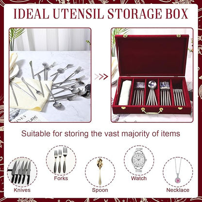 Pickmesh Silverware Case with Lid and Handle, Silverware Storage Box Sterling Silver Flatware Chest Without Silver Tarnish Proof Utensils Organizer for Kitchen Decor Wedding Gifts(Burgundy,1 Layer)