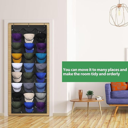 Dofilachy Hat Rack - Hat Organizer - Hat Racks for Baseball Caps, Visible Hat Holder - Baseball Rack for Wall Door with 3 Hooks, 27 Deep Pockets