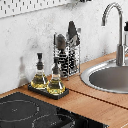 ALELION 8" Bathroom Vanity Tray for Counter - Wood Tray for Dresser Tops Perfume Jewelry Candle Key Catchall - Black Kitchen Countertop Organizer for Soap Dispenser and Sponge Holder