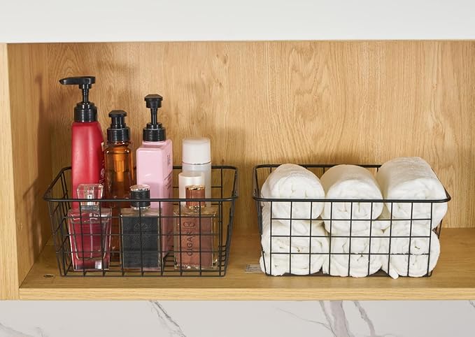 JUNCHU CHERRY Wire Kitchen Storage Basket 5 Packs,Perfect Pantry Organization Accessories Baskets,Laundry Basket,Countertop Organization,Suitable for Kitchen,Bathroom,Bedroom,Tabletop,Rose gold