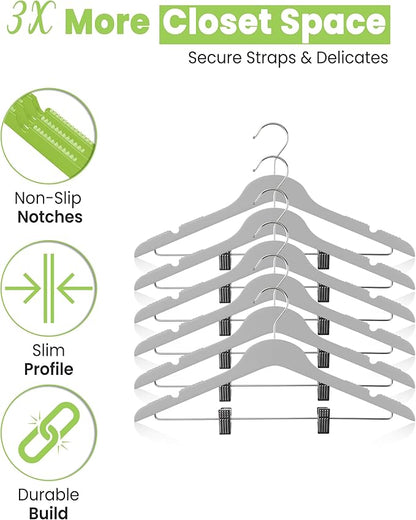 All Hung Up Hangers Slim Plastic Clothes Hangers with Clips, Space-Saving Design with Non-Slip Grip, Durable for Everyday Use, Clear, 100pcs