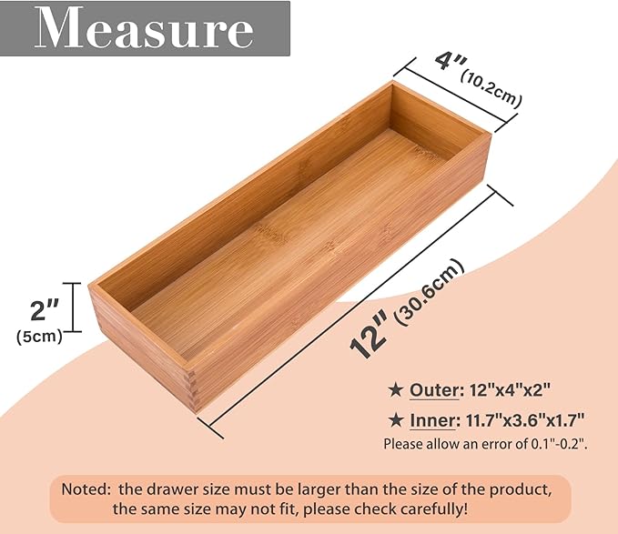 Bamboo Drawer Oragnizer Box, Kitchen Seasoning Organizer Tray, Tableware Knife Fork Organizer Box, Home Drawer Sorting Box, Bamboo 12"*4"