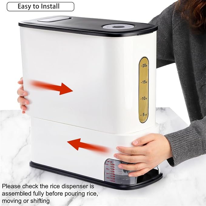 ZEAYEA Large Rice Holder Dispenser, 25 Lbs Grain Storage Container with Lid and Measuring Cup, Household Cereal Food Dispenser Rice Bucket for Kitchen Pantry Soybean Corn Dry Food Organization