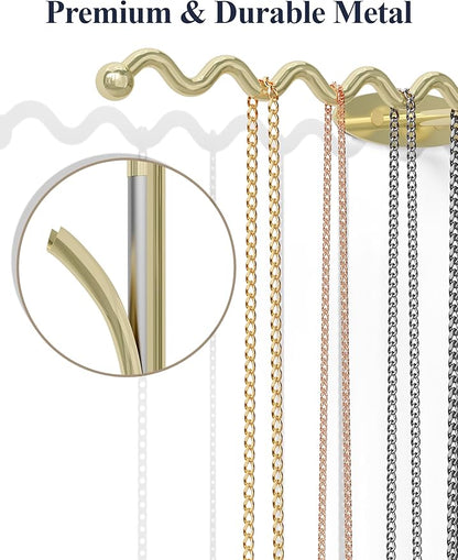 NiHome Wall Mounted Metal Jewelry Organizer Racks for Necklaces, Earrings, Bracelets, Rings, Decorative Display Wave Design Storage Holders for Bedroom, Bathroom, Kitchen, Entryway (4-Pack, Gold)