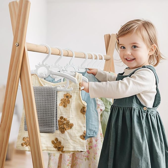 Kids Hangers 30PCS, 11"-14" Extendable and Stackable Baby Hangers, 45g Ultra-Thick Space Saving Non-Slip Plastic Hanger for Infant, Toddler and Nursery Closet, White