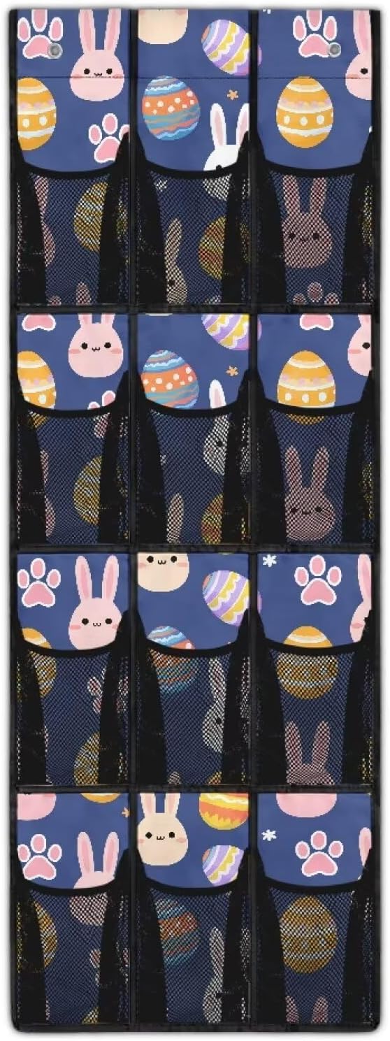Easter Egg Over the Door Shoe Organizer 12 Mesh Pockets Sturdy Oxford Fabric Shoe Rack for Door Foldable Shoe Storage Organizer
