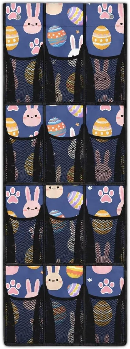 Easter Egg Over the Door Shoe Organizer 12 Mesh Pockets Sturdy Oxford Fabric Shoe Rack for Door Foldable Shoe Storage Organizer