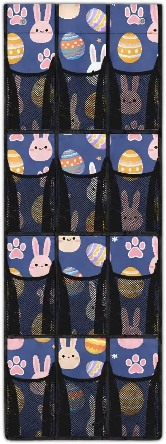 Easter Egg Over the Door Shoe Organizer 12 Mesh Pockets Sturdy Oxford Fabric Shoe Rack for Door Foldable Shoe Storage Organizer