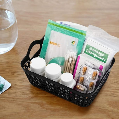 Small Plastic Desktop Storage Basket Tray, Black, 12 Packs
