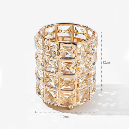 1 PC Cosmetic Display Case with Gold Crystals - Makeup Brush Holder Organizer for Brushes, Combs & Remote Control (Gold)