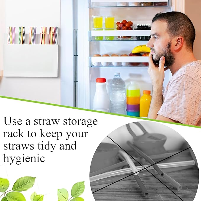Honeydak Magnetic Acrylic Straw Holder for Cabinet Door with Adhesive Tapes and 5 Removable Partitions, Reusable Straw Organizer Storage Space-saving for Cabinet Door Fridge Kitchen(White,9.8 Inch)