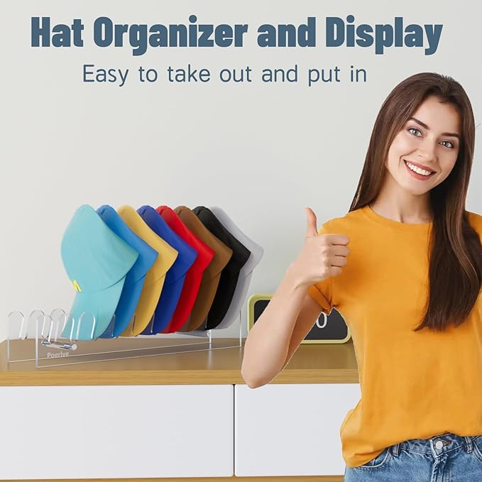 Hat Stand for Baseball Caps, Hat Holder, Acrylic Hat Display, Hat Organizer, Hat Rack with Smooth and Rounded Edges, Hat Storage for Closet, Dresser, Bedroom,1pcs