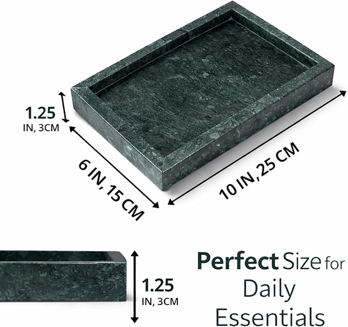 Natural Green Marble Tray for Bathroom | Kitchen | Vanity | Desktop, Stone Organizer for Coffee Table, Dresser, Nightstand, Candles, Soap, Towel, Plant, Jewelry (10" x 6"), Rectangular