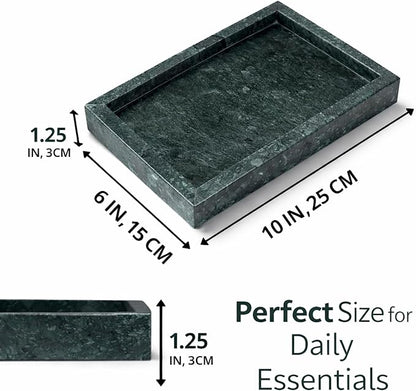 Natural Green Marble Tray for Bathroom | Kitchen | Vanity | Desktop, Stone Organizer for Coffee Table, Dresser, Nightstand, Candles, Soap, Towel, Plant, Jewelry (10" x 6"), Rectangular