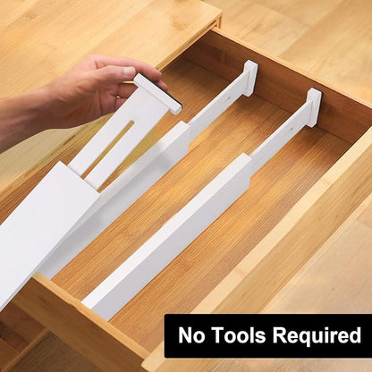 Bamboo Drawer Dividers Organizers, Kitchen Drawer Organizer, Adjustable Drawer Divider for Clothes, Kitchen, Dresser, Bedroom, Bathroom and Office, 4-Pack (White, 12-17 IN)