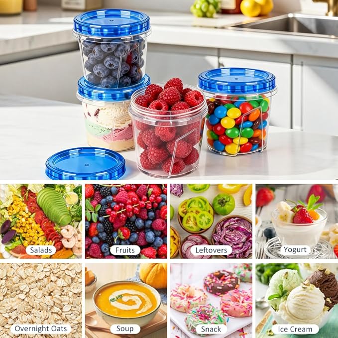 18 Pack Reusable Freezer Storage Containers with Twist Top Lids Airtight(34oz/17oz/4oz), Plastic Food Storage Containers with Lids for Meal Prep Soup Snack Fruit, Soup Container Freezer Microwave Safe