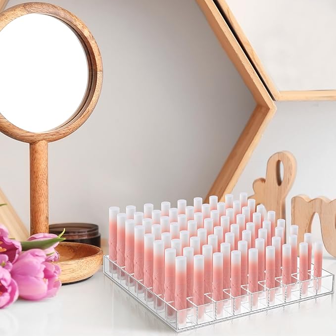 Mumufy Lipstick Holder Clear Acrylic Organizer Makeup Lip Gloss Organizer Plastic Cosmetic Display Case for Lipstick Brushes Bottles Perfume Essential Drawer Vanity Bathroom (72 Slot)