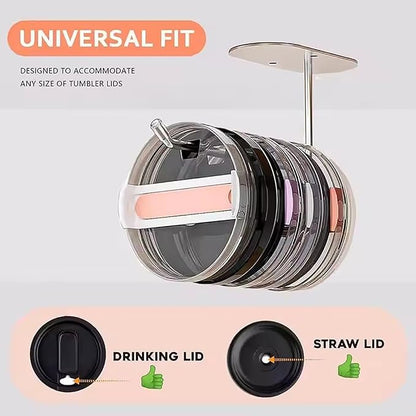 2 Pack Tumbler Lid Organizer,Space Saving Cup Lid Organizer for Yeti Tumbler/Stanley Tumbler/Simple Modern Tumbler Lids,Self-Adhesive Lid Hook for Kitchen Organizers and Storage(Black/Silver)