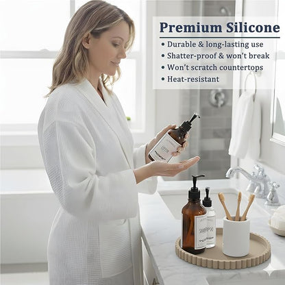 HighHerz Silicone Bathroom Countertop and Vanity Tray, Round Silicone Bathroom Tray, Modern Bathroom Decor, Coffee Table Decor, Decorative Tray for Candle, Perfume, Plants (Khaki, 9 inch)