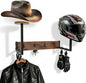 Cowboy Hat Rack For Wall, Rustic Helmet Holder with 2 Wooden Hat Stands, 4 Metal Hooks and 4 Clips for Jacket Organization, Western Home Decor Shelf for Closet, Horse Trailer, Entryway, Bedroom