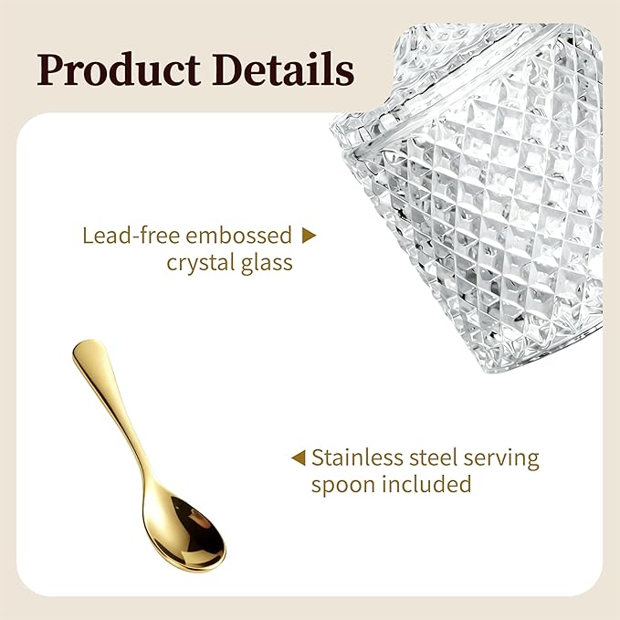5 oz Glass Salt Cellar with Lid and Stainless Steel Serving Spoon for Kitchen Countertop (Mini Transparent)