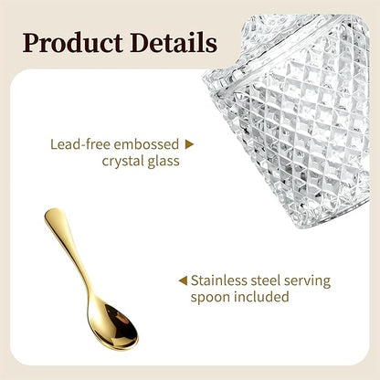 5 oz Glass Salt Cellar with Lid and Stainless Steel Serving Spoon for Kitchen Countertop (Mini Transparent)