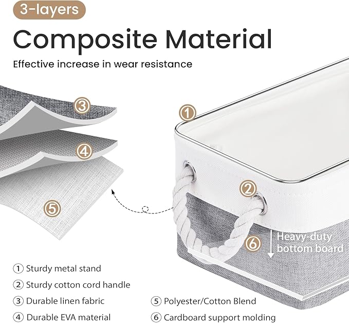 Storage Baskets for Shelves 11.8x7.9x5.2 Inch, Foldable Fabric Storage Bins with Handles, Small Storage Baskets for Organizing Closet, Office, Home Organization (6-Pack, White&Gray)